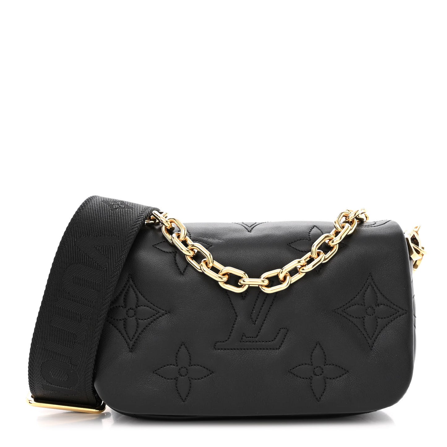 Calfskin Bubblegram Wallet On Strap Black