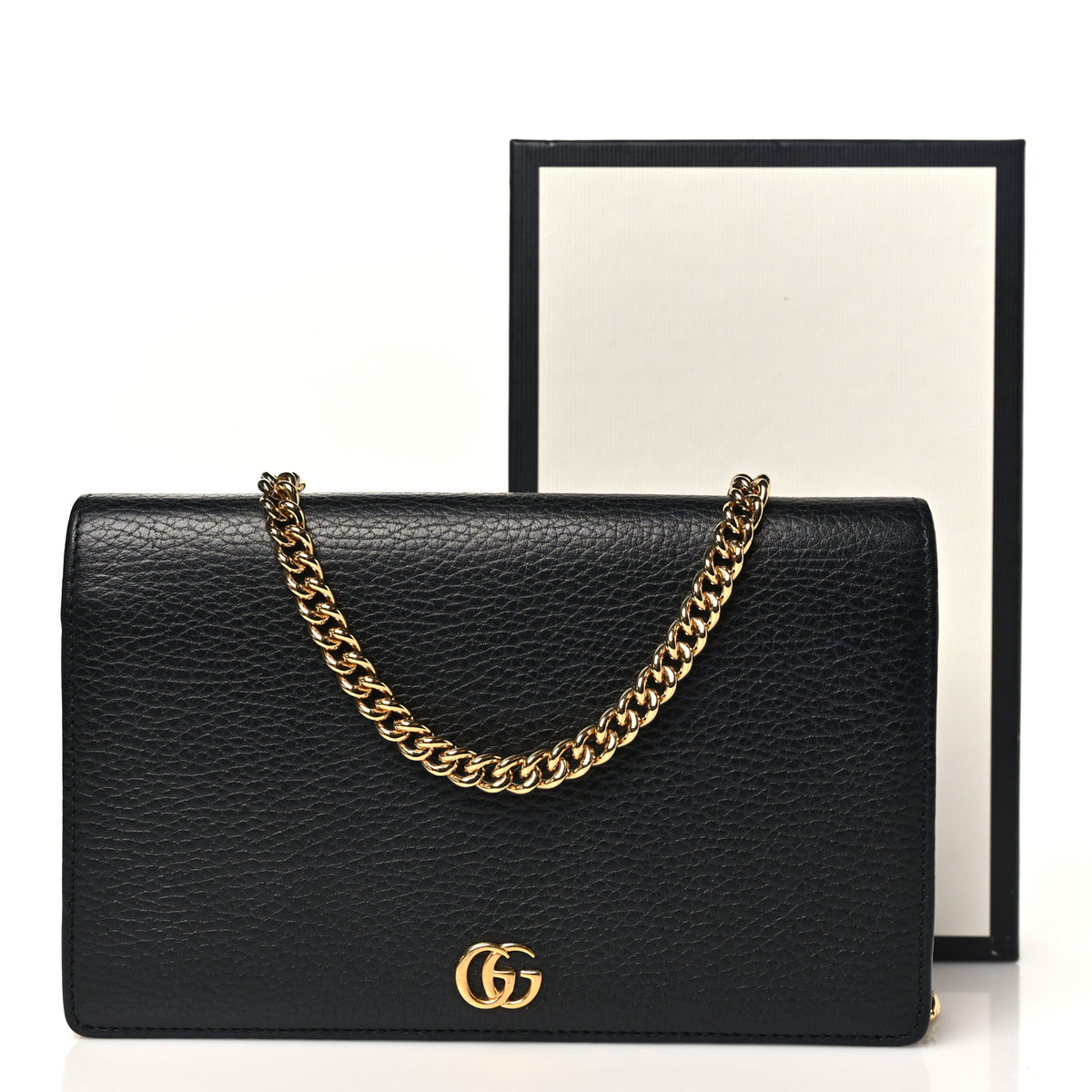 Calfskin Mini GG Marmont Chain Wallet Black