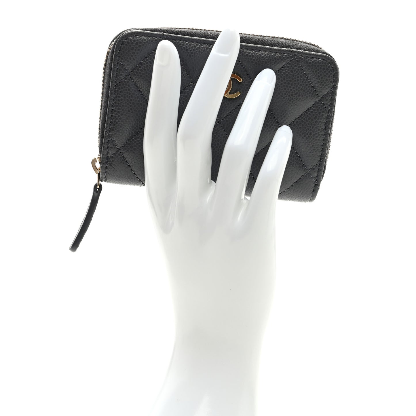 Caviar Quilted Zip Coin Purse Dark Grey