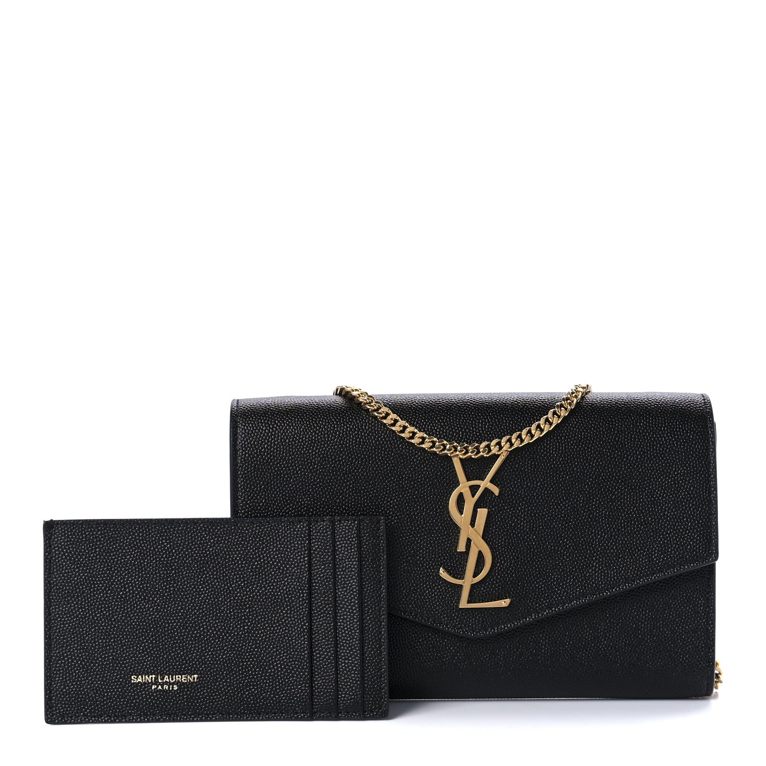 Saint Laurent Grain De Poudre Uptown Chain Wallet Black 1 of 10