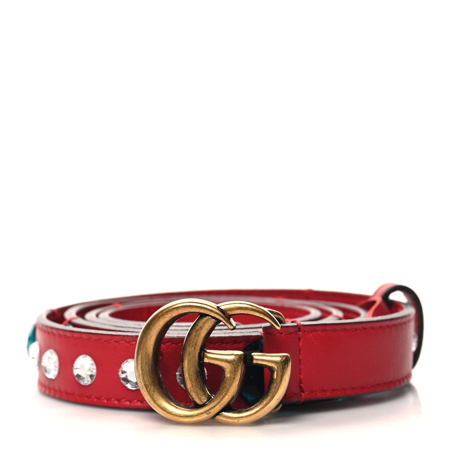 Calfskin Crystal Embellished Double G Belt 90 36 Hibiscus Red