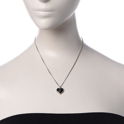 Chanel Enamel Heart CC Charm Necklace Black Silver 2 of 5
