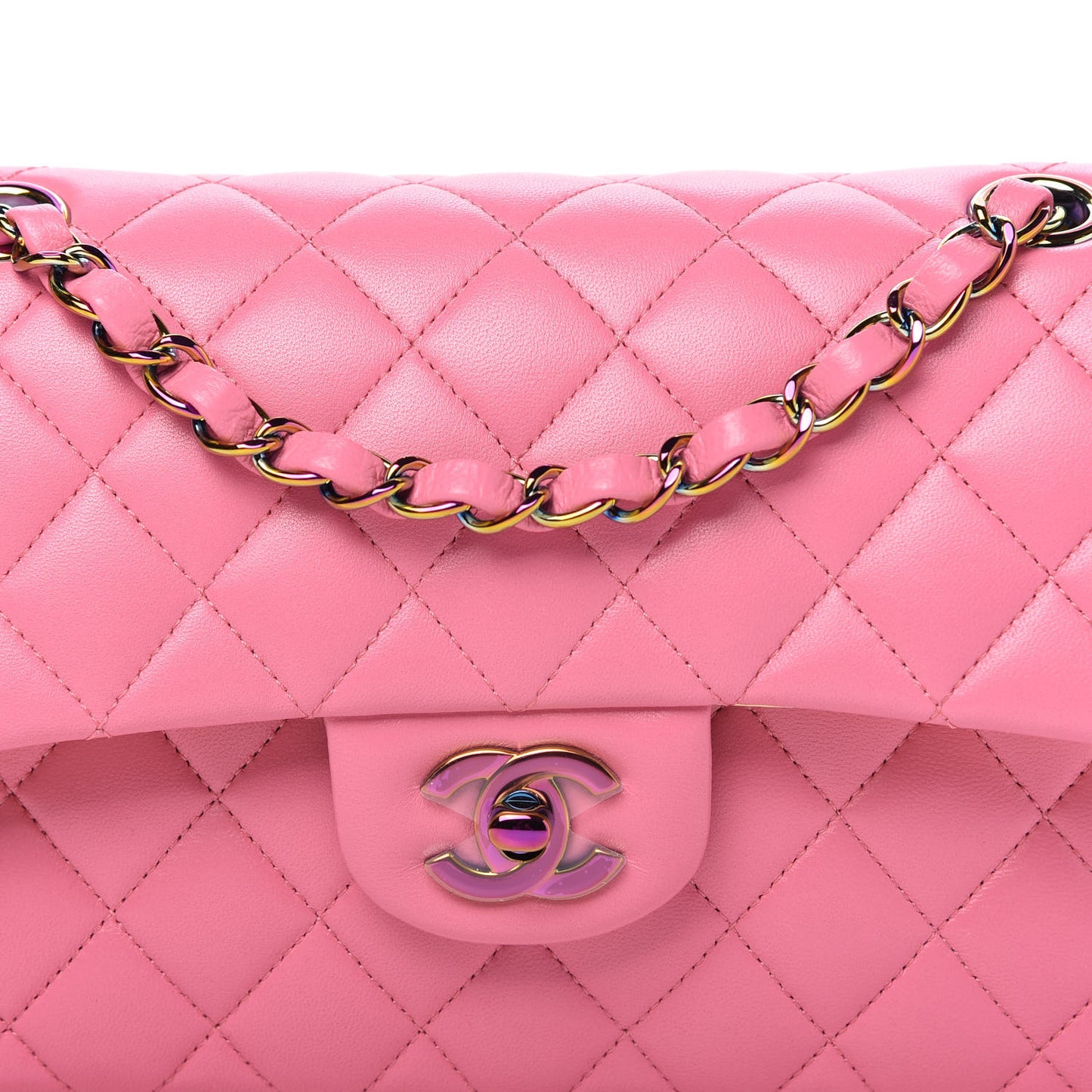 Lambskin Quilted Mini Rectangular Flap Pink Yellow