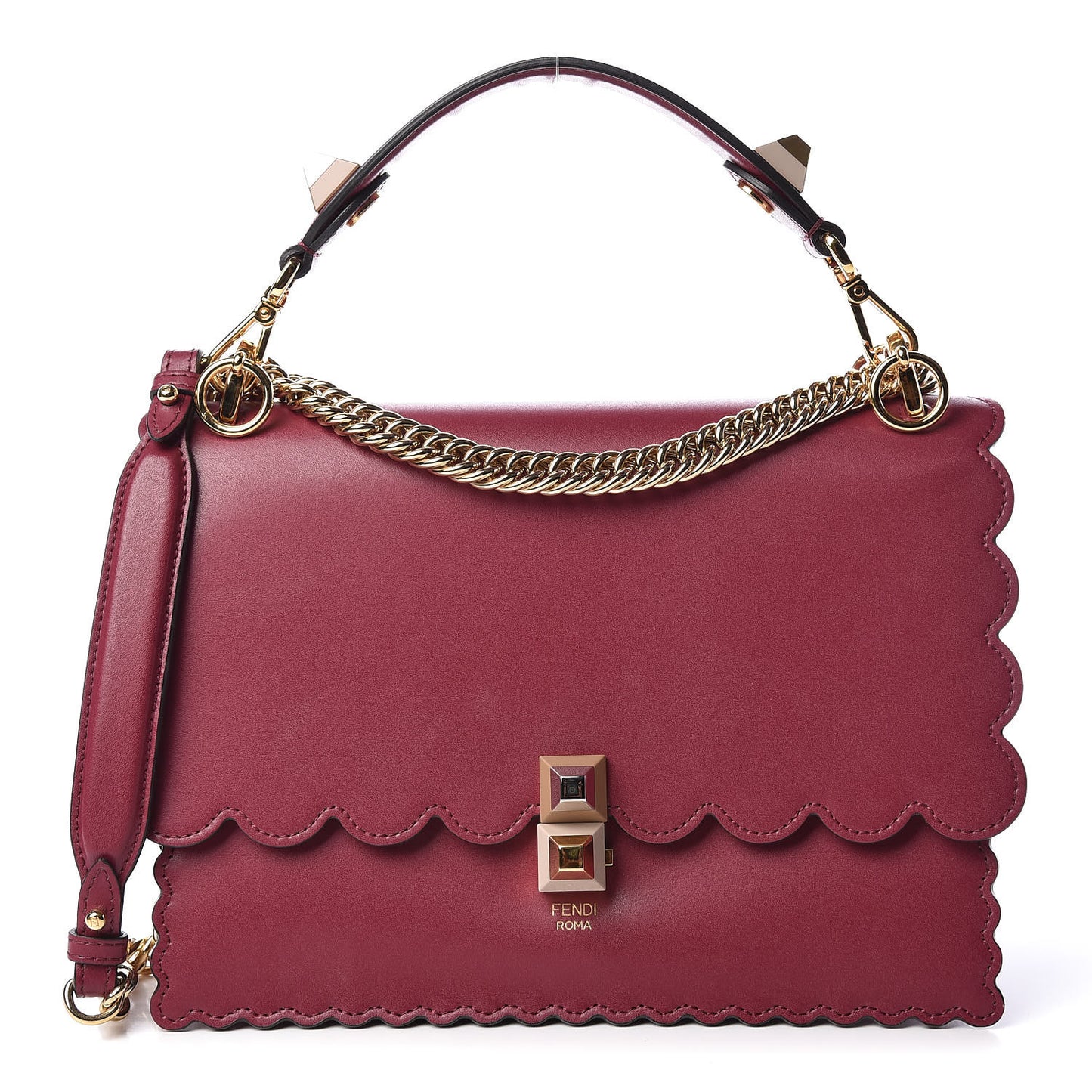 Vitello Liberty Scalloped Studded Kan I Shoulder Bag Black Cherry