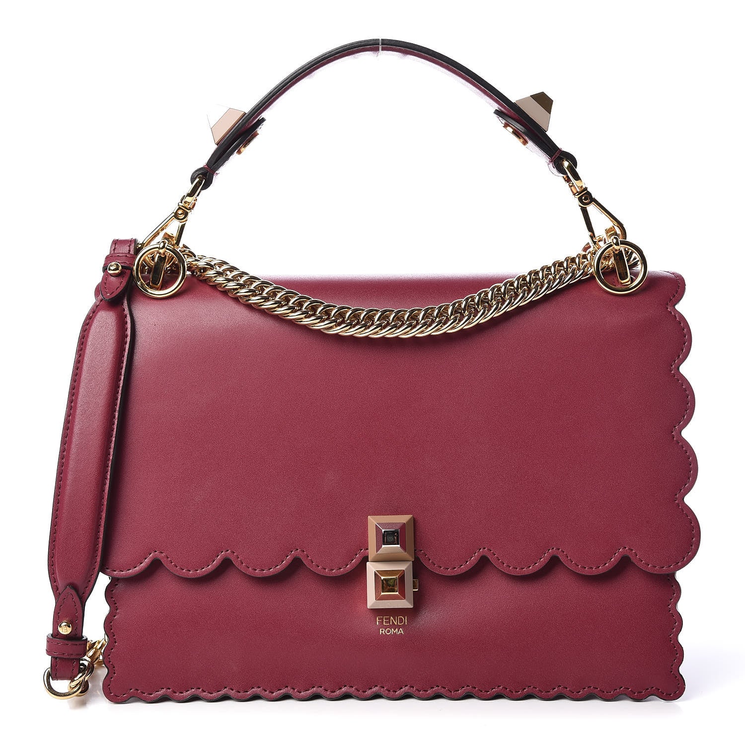 Fendi Vitello Liberty Scalloped Studded Kan I Shoulder Bag Black Cherry 1 of 9
