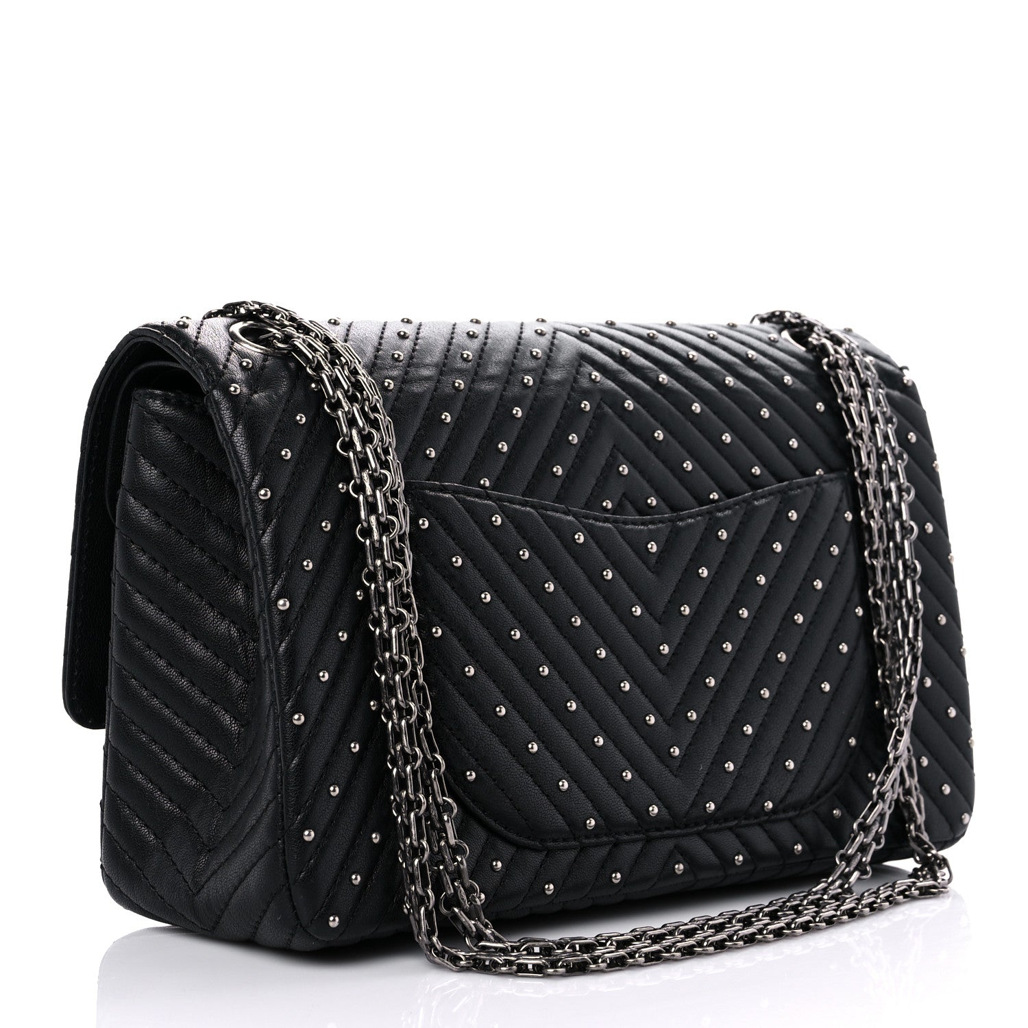 Chanel Sheepskin Chevron Quilted Studded 2.55 Reissue 226 Flap Black 3 of 10