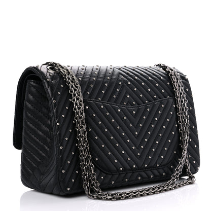 Chanel Sheepskin Chevron Quilted Studded 2.55 Reissue 226 Flap Black 3 of 10