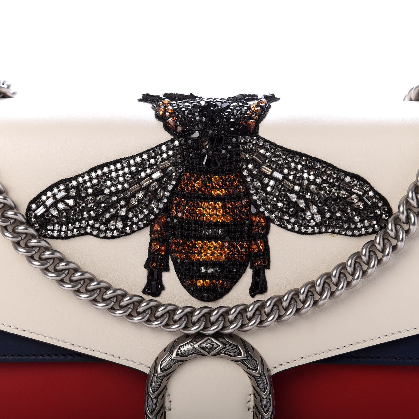 Calfskin Bee Embroidered Medium Dionysus Shoulder Bag White Blue Hibiscus Red