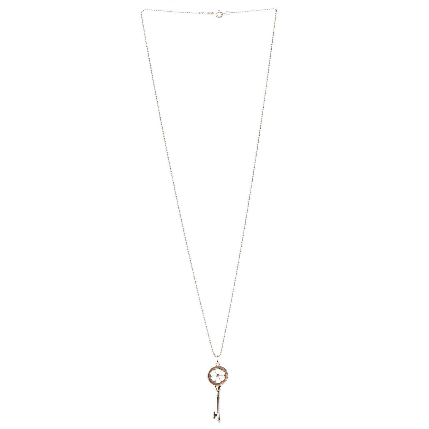 18K Yellow Gold Diamond Blossom Key Pendant Necklace