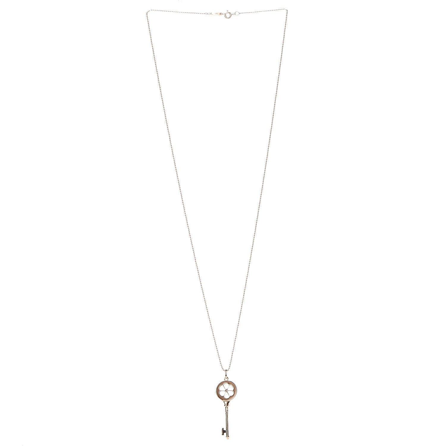 Tiffany 18K Yellow Gold Diamond Blossom Key Pendant Necklace 3 of 8