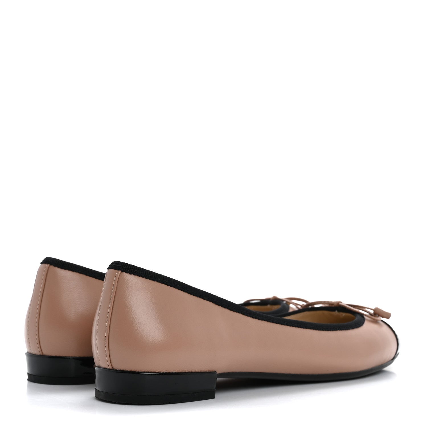 Prada Nappa Vernice Cap Toe Logo Bow Ballerina Flats 37 Nude Black 5 of 11