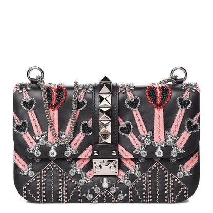 Valentino Garavani Vitello Crystal Loveblade Embellished Medium Glam Lock Rockstud Flap Black 1 of 12