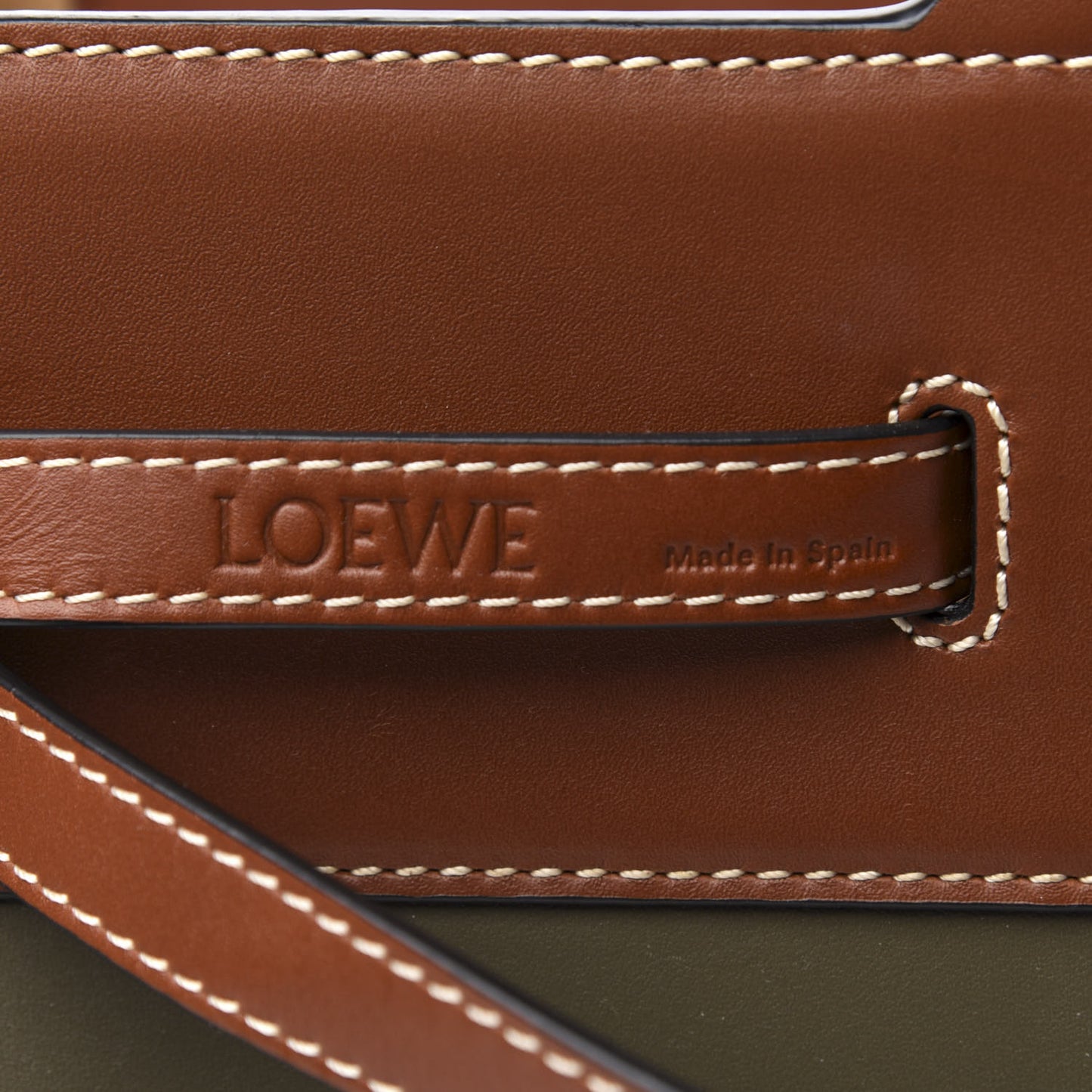 Calfskin Linen Lazo Tote Khaki Green