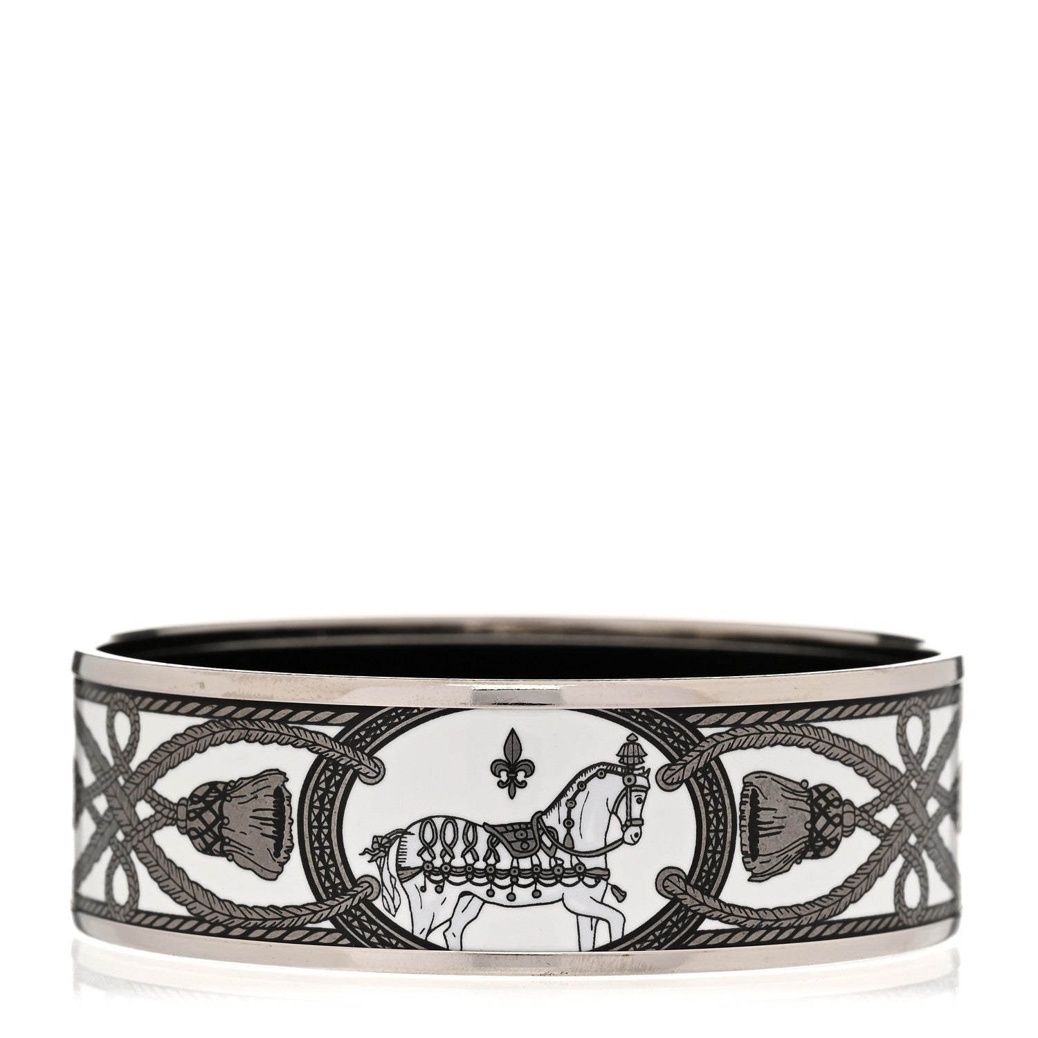 Hermes Enamel Printed Wide Grand Apparat Bracelet 65 White 1 of 6