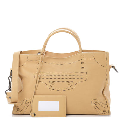 Balenciaga Calfskin Blackout Hardware Perforated City Beige Ocre 1 of 18