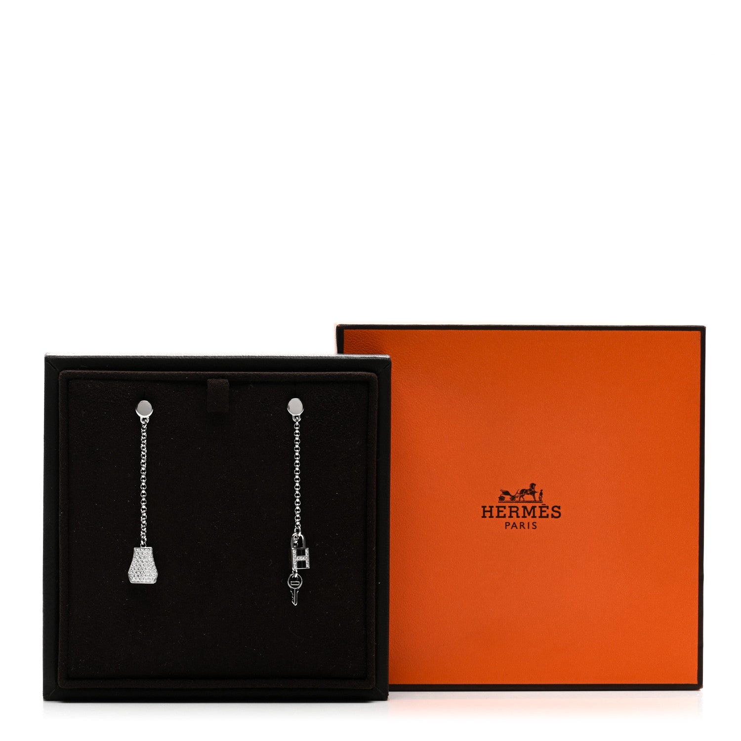 Hermes 18K White Gold Diamond Kelly Clochette Drop Earrings 5 of 5