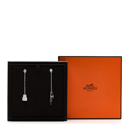 Hermes 18K White Gold Diamond Kelly Clochette Drop Earrings 5 of 5