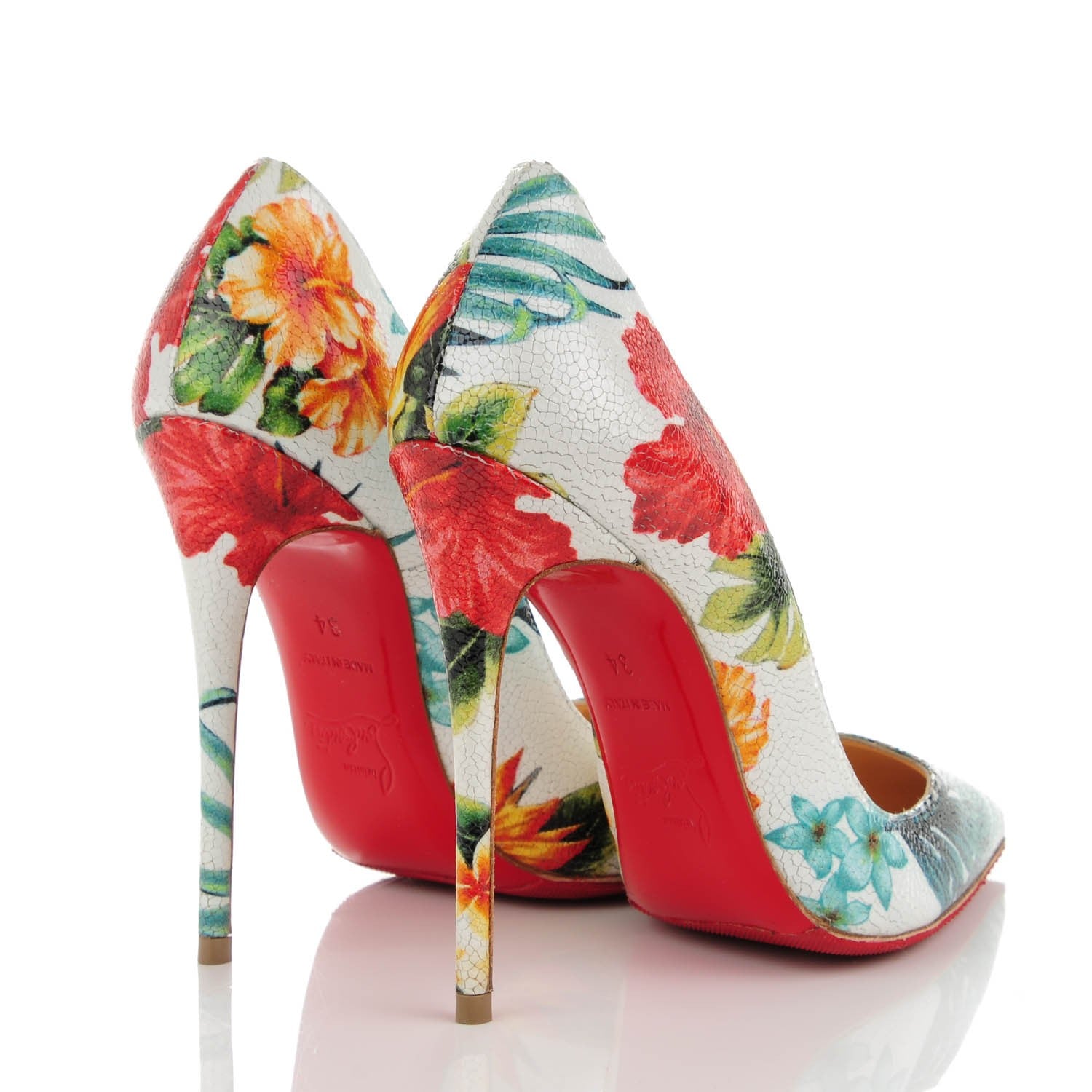Christian Louboutin Crackled Calfskin Hawaii Print So Kate 120 Pumps 34 White Multi 4 of 7