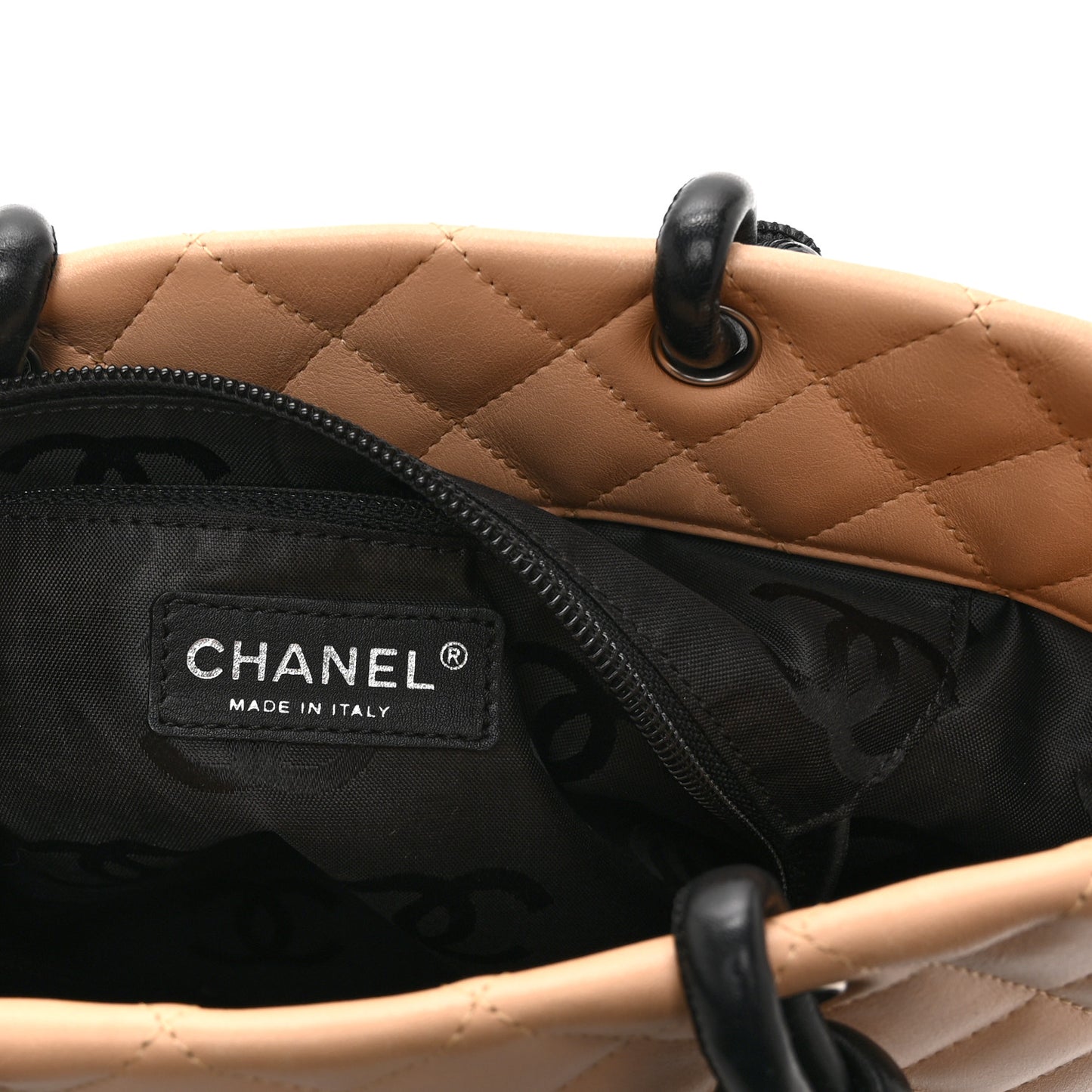 Calfskin Quilted Medium Cambon Tote Beige Black