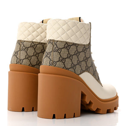 Gucci Calfskin GG Supreme Monogram Nappa Quilted Lace Up Ankle Boots 40.5 Mystic White Beige 4 of 10