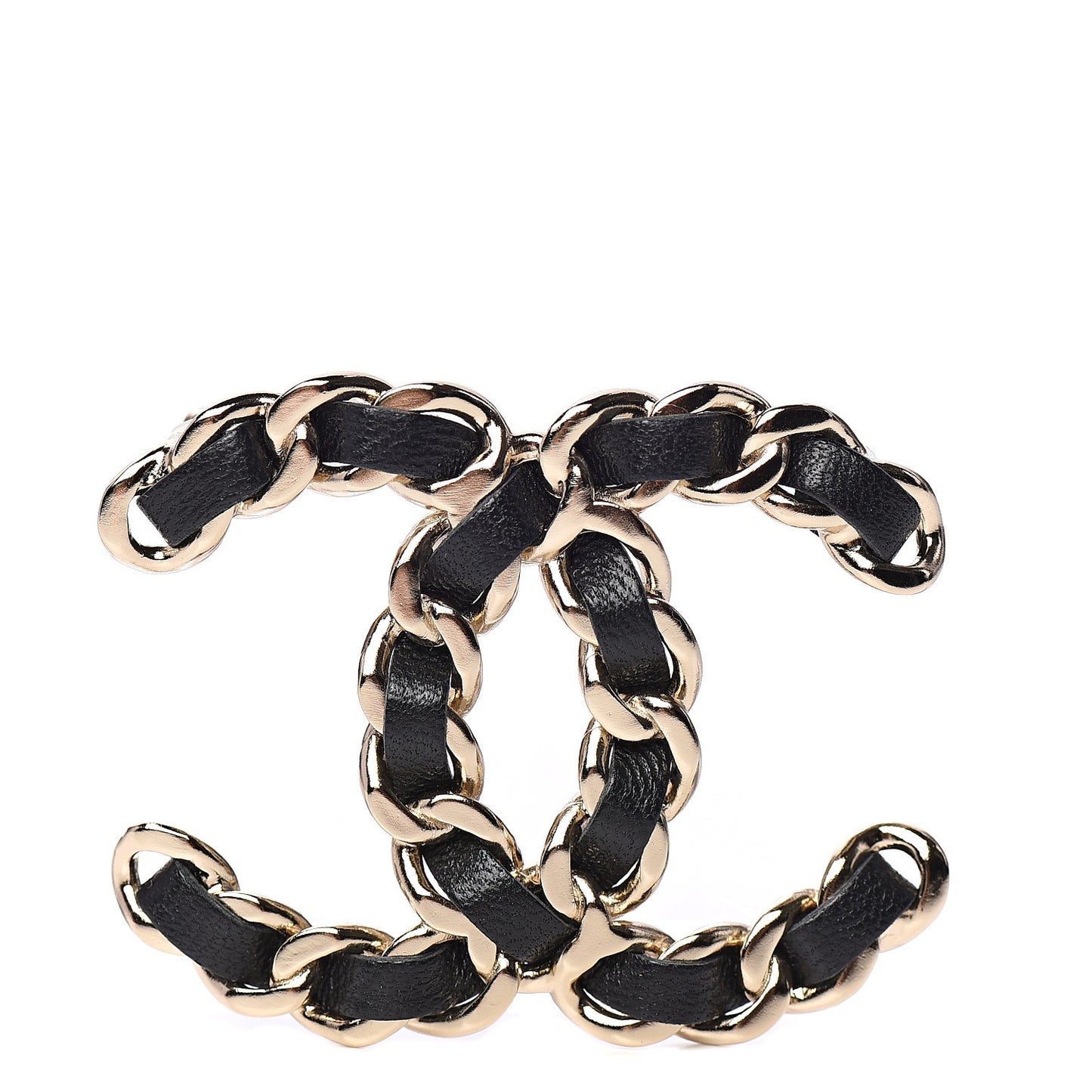 Lambskin Chain CC Brooch Black Gold