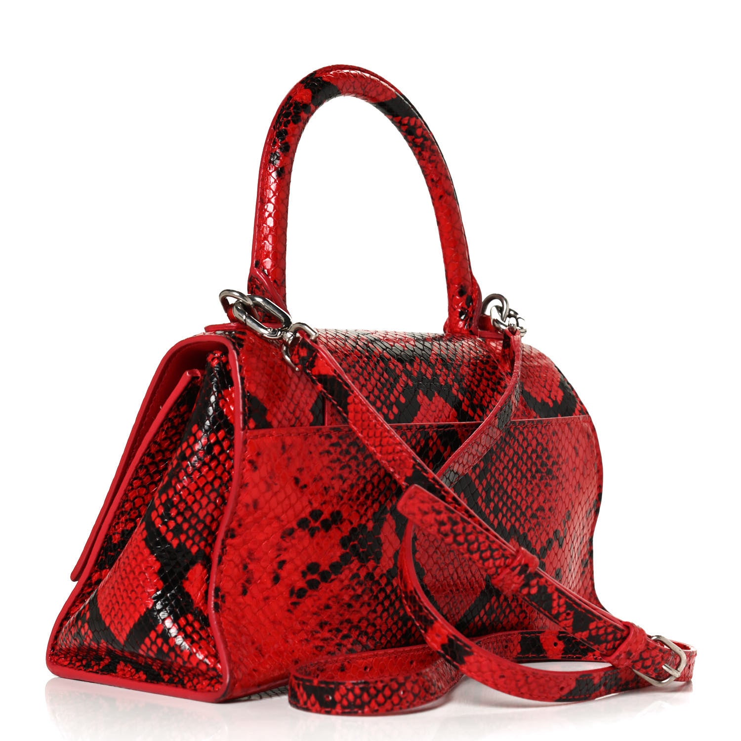 Balenciaga Shiny Calfskin Python Effect Small Hourglass Top Handle Bag Red 3 of 14