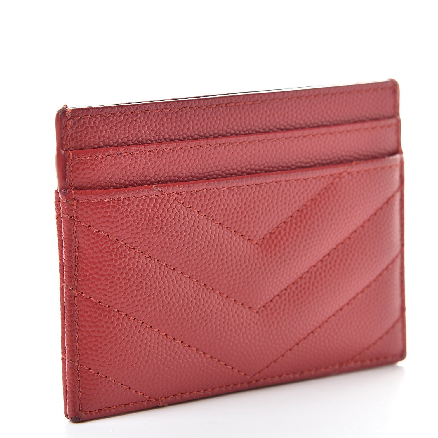 Saint Laurent Grain De Poudre Matelasse Chevron Monogram Credit Card Case New Red 3 of 12