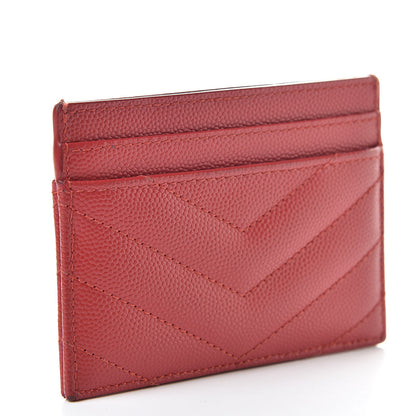 Saint Laurent Grain De Poudre Matelasse Chevron Monogram Credit Card Case New Red 3 of 12