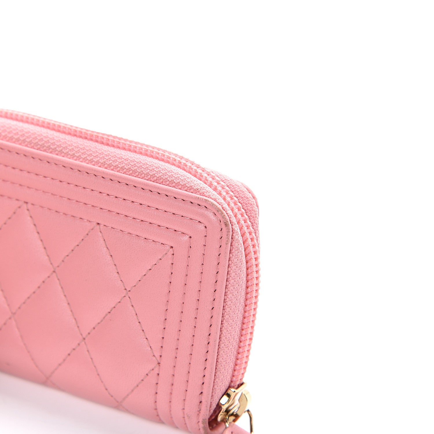 Chanel Lambskin Quilted Boy Zip Around Coin Purse Wallet Pink 11 of 14