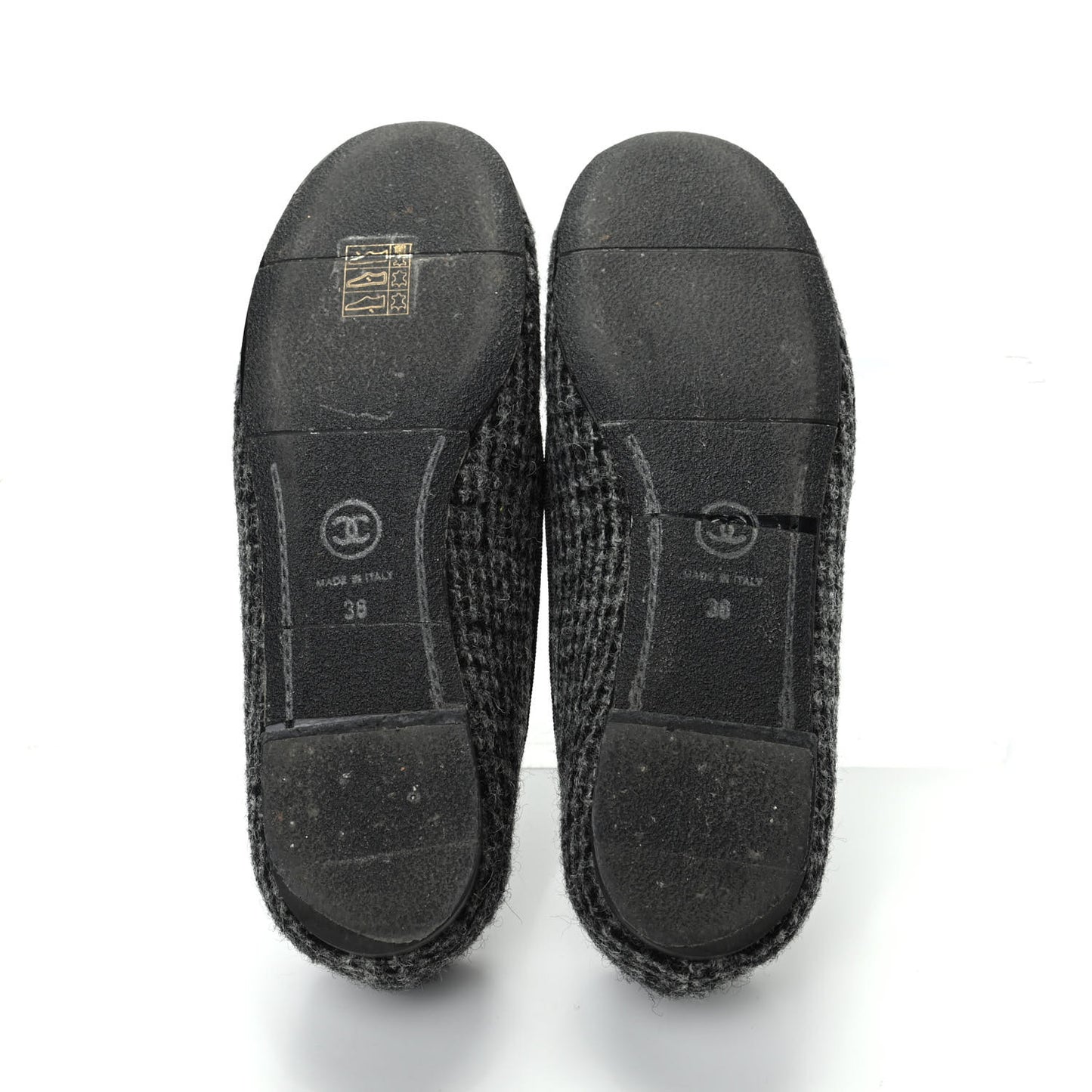 Tweed Cap Toe Ballerina Flats 36 Black Grey