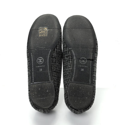 Chanel Tweed Cap Toe Ballerina Flats 36 Black Grey 6 of 11