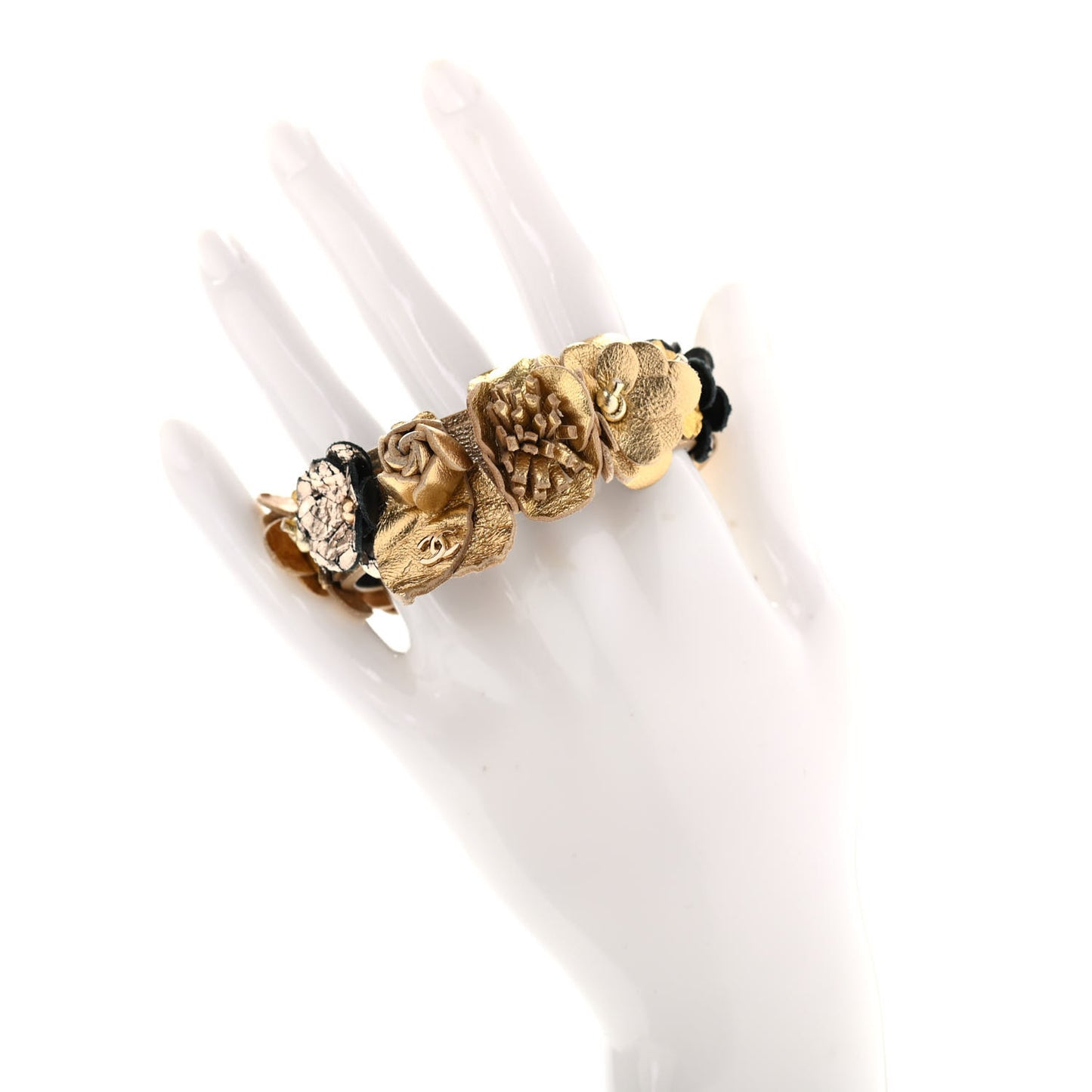 Metallic Calfskin Floral Bracelet