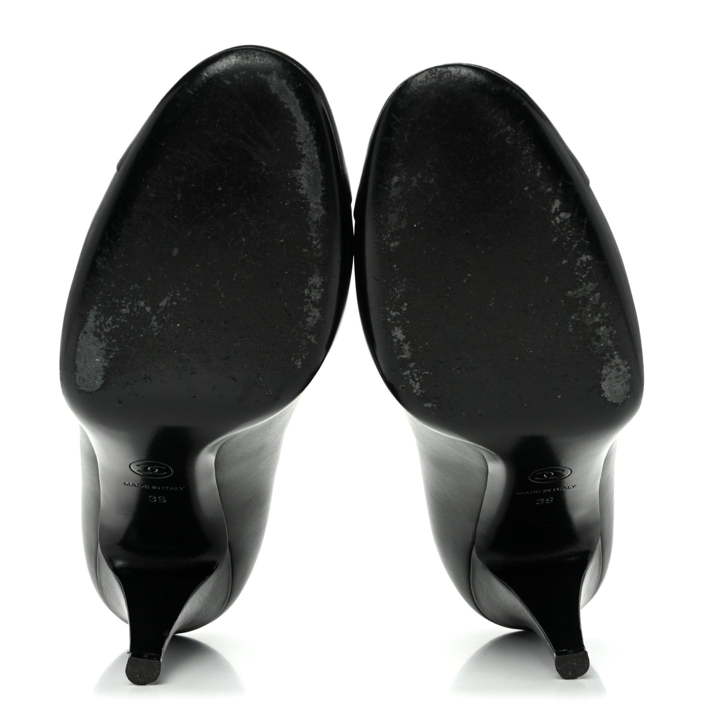 Calfskin CC Cap Toe Chain Pumps 39 Black