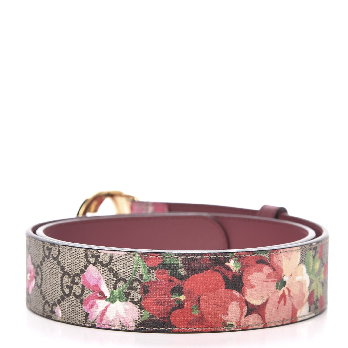 GG Supreme Monogram Blooms Moon Calfskin Interlocking G 37mm Belt 85 34 Beige Ebony Multicolor Dry Rose
