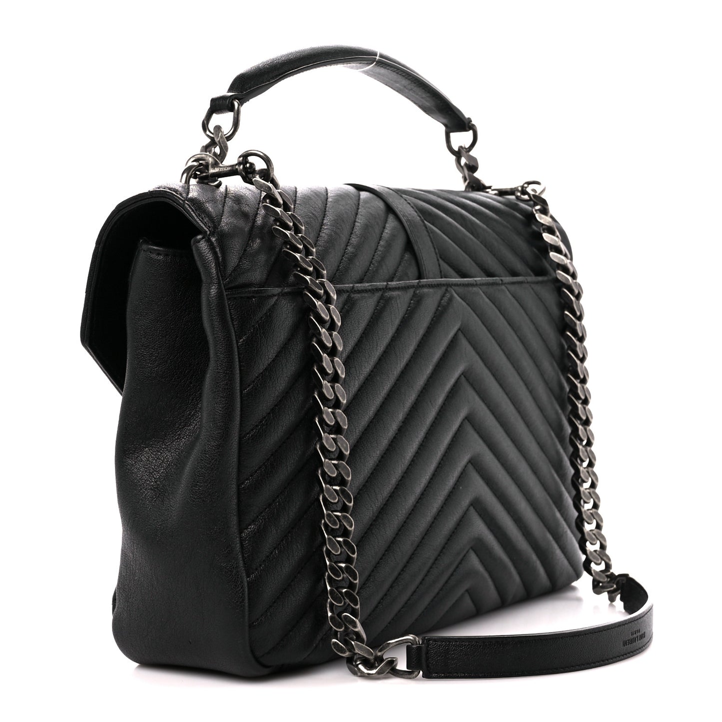 Sheepskin Matelasse Chevron Monogram Large College Satchel Black