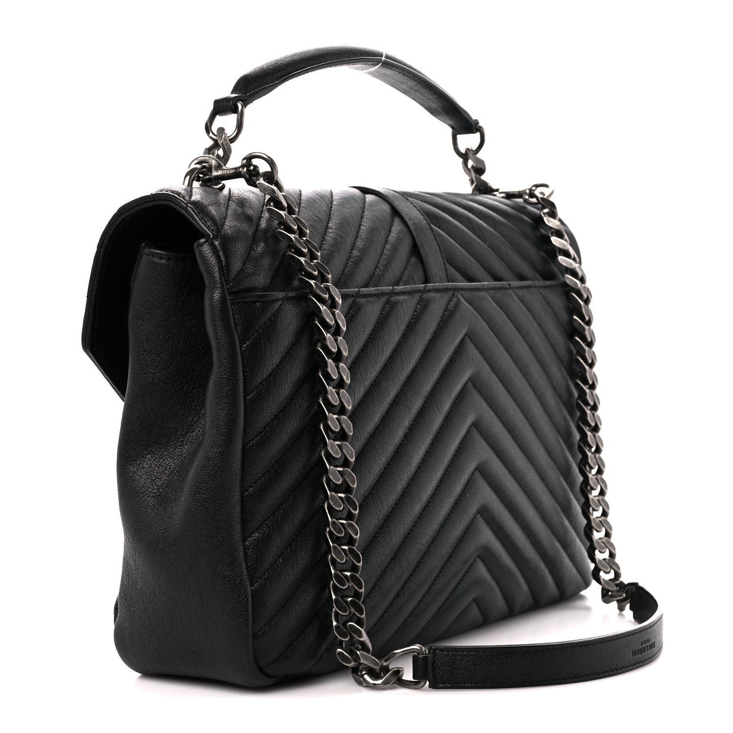 Saint Laurent Sheepskin Matelasse Chevron Monogram Large College Satchel Black 3 of 12