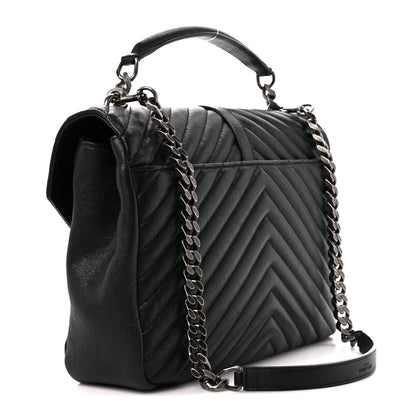 Saint Laurent Sheepskin Matelasse Chevron Monogram Large College Satchel Black 3 of 12