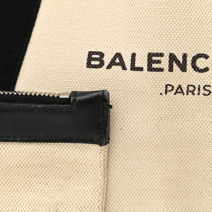 Balenciaga Cotton Canvas Satin Calfskin S Navy Cabas Natural Black 19 of 20
