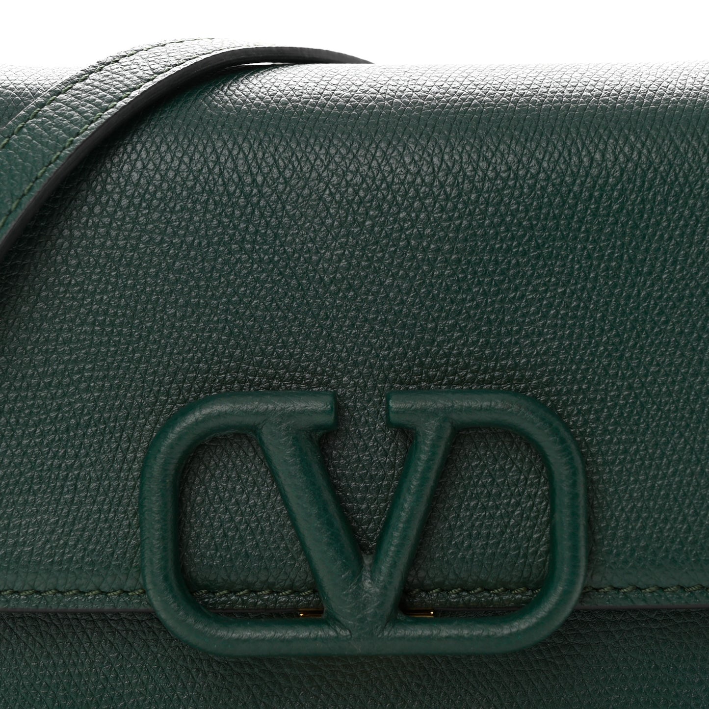 Grainy Calfskin Small VSling Shoulder Bag English Green