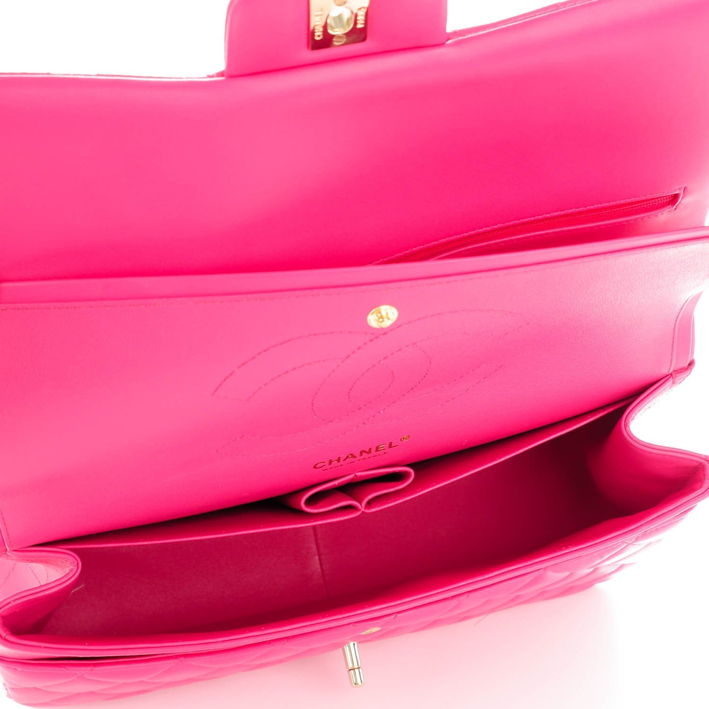 Lambskin Quilted Jumbo Double Flap Fuchsia