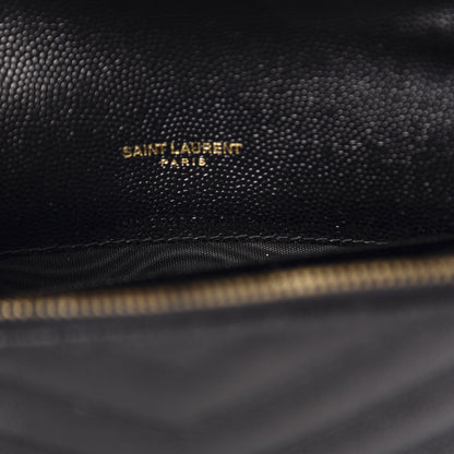 Saint Laurent Grain De Poudre Matelasse Chevron Monogram Envelope Chain Wallet Black 9 of 11