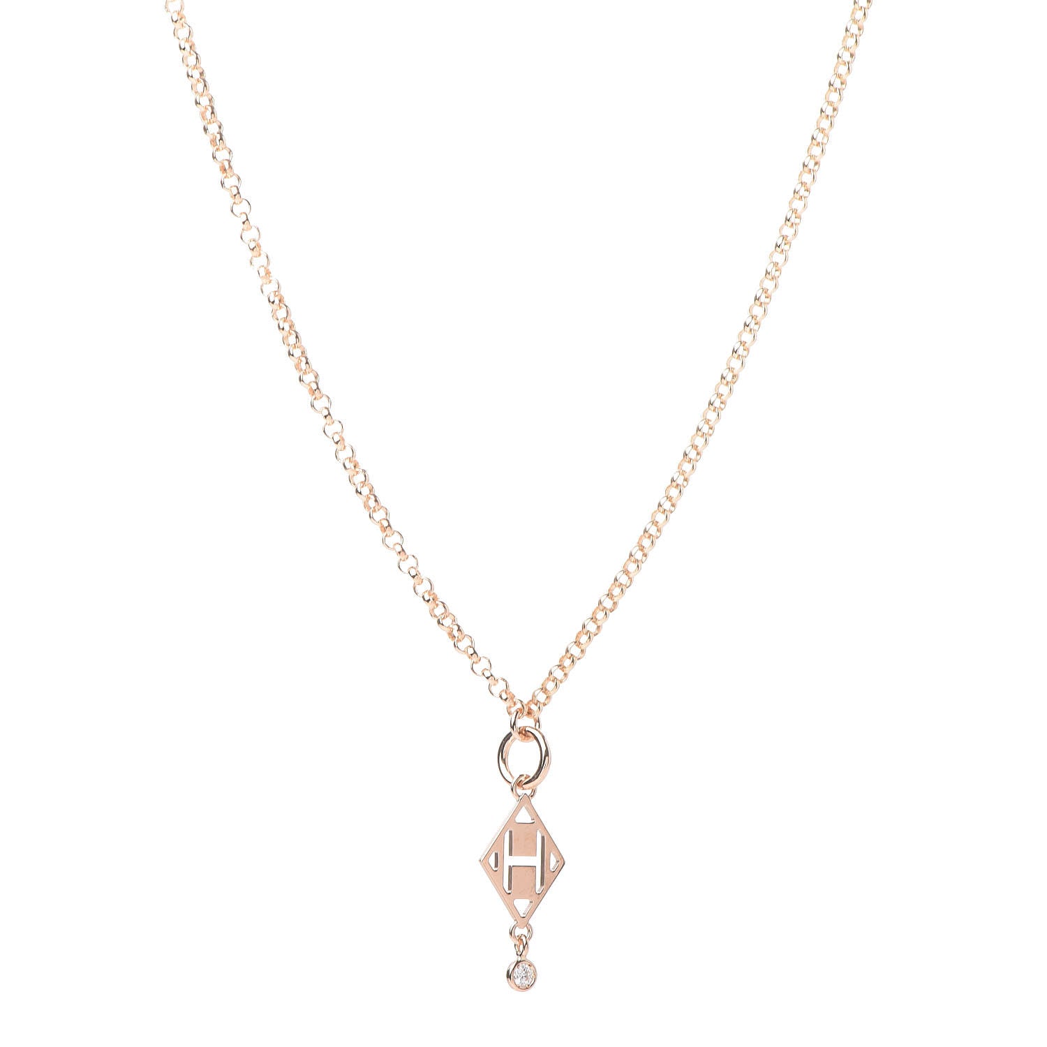 Hermes 18K Rose Gold Diamond Gambade Pendant Necklace 1 of 5