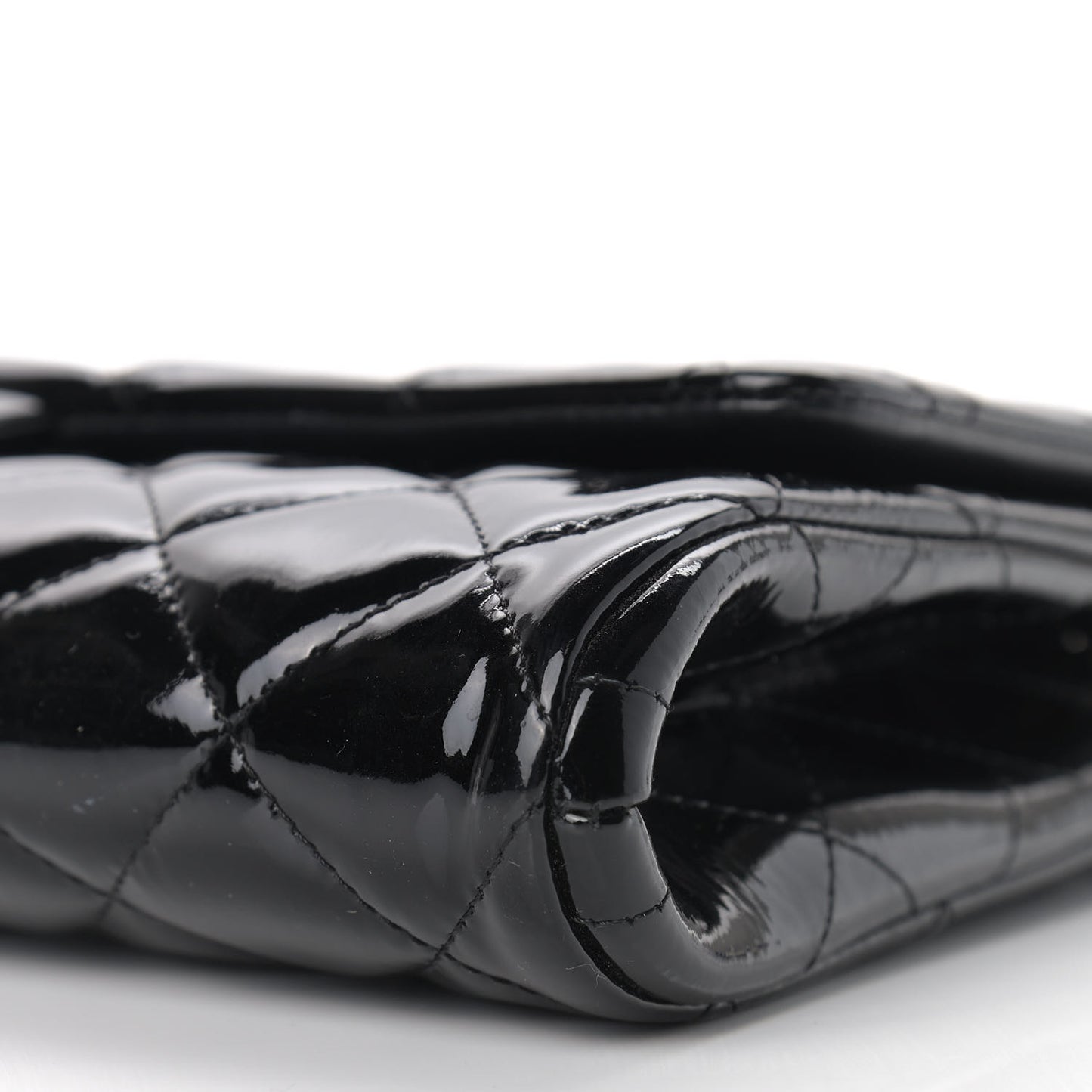 Patent Quilted Clutch with Chain Flap Black