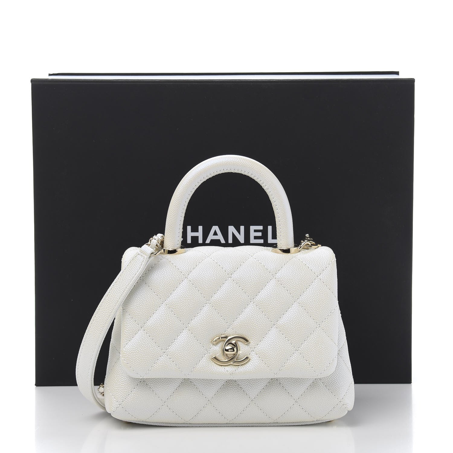 Chanel Iridescent Caviar Quilted Extra Mini Coco Handle Flap White 11 of 11