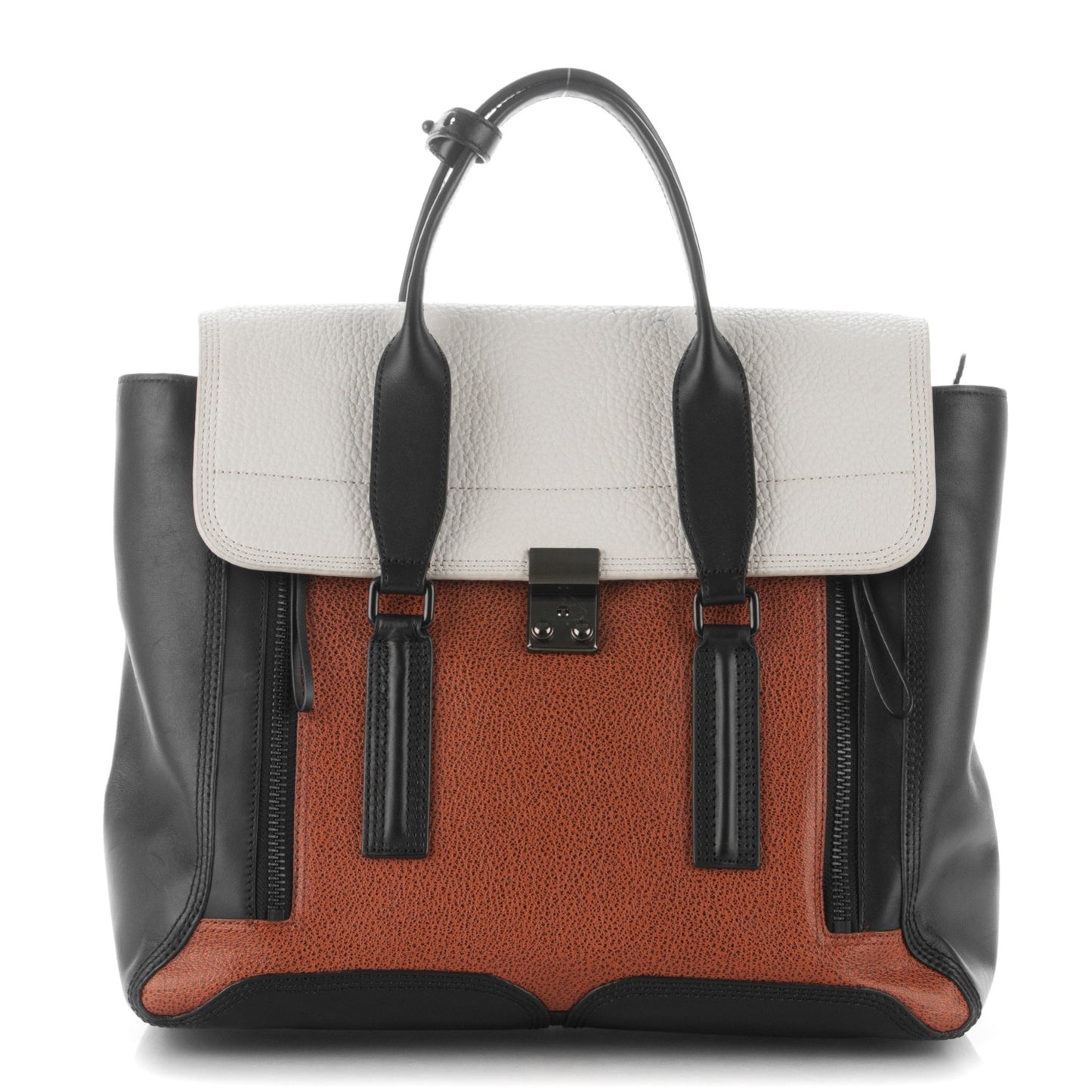 3.1 Textured Calfskin Large Colorblock Pashli Satchel Copper