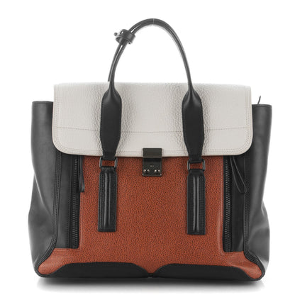 3.1 Phillip Lim 3.1 Textured Calfskin Large Colorblock Pashli Satchel Copper 1 of 8