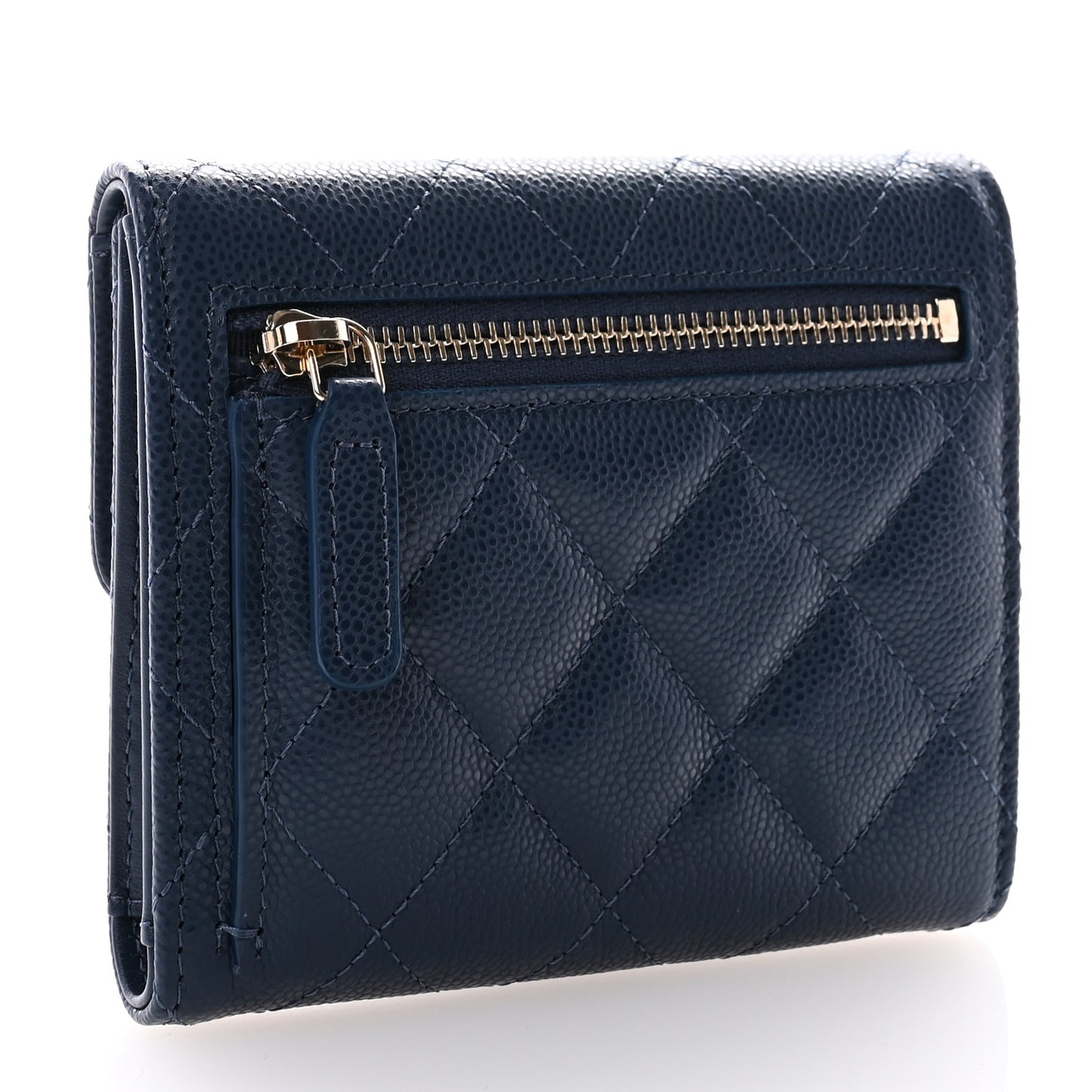 Caviar Quilted Compact Flap Wallet Navy