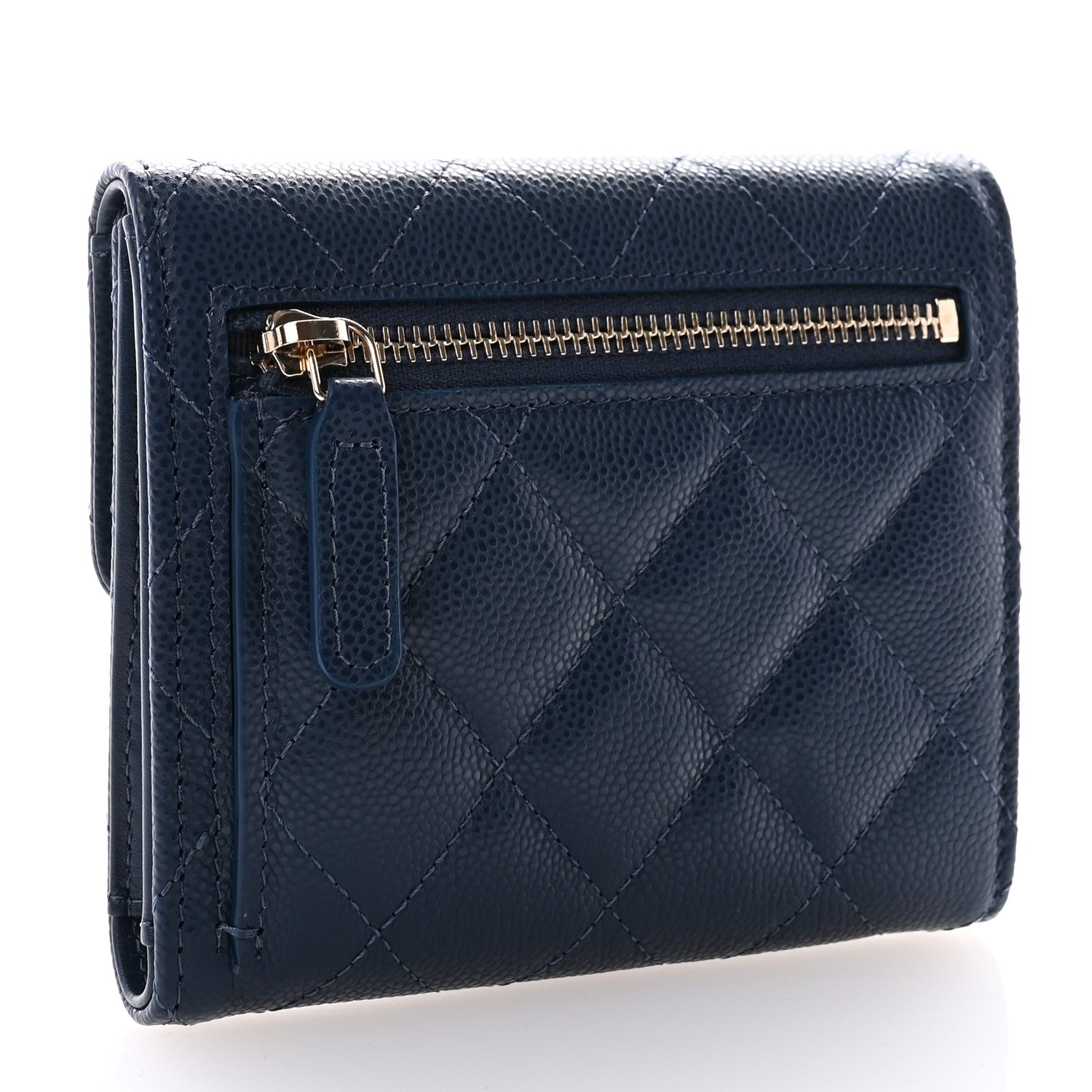 Chanel Caviar Quilted Compact Flap Wallet Navy 3 of 9