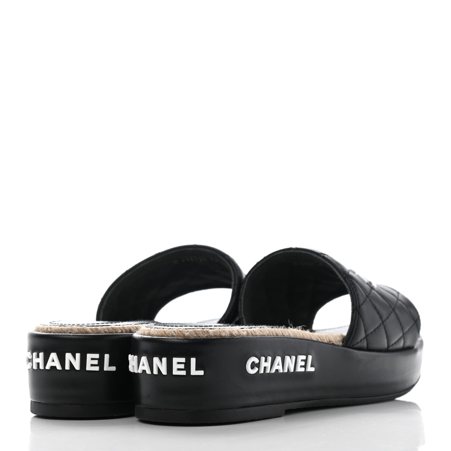 Chanel Lambskin Quilted CC Espadrille Slip On Sandals 35 Black 4 of 14