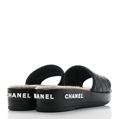 Chanel Lambskin Quilted CC Espadrille Slip On Sandals 35 Black 4 of 14